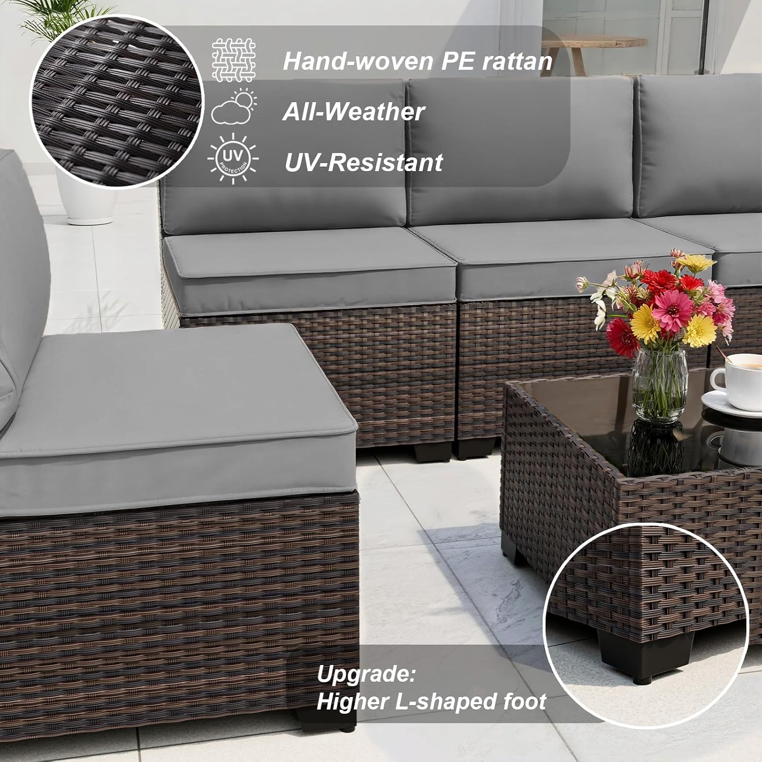Outdoor Furniture Set With Fire Pit - 10-Piece Outdoor Sectional Sofa Set w/Propane