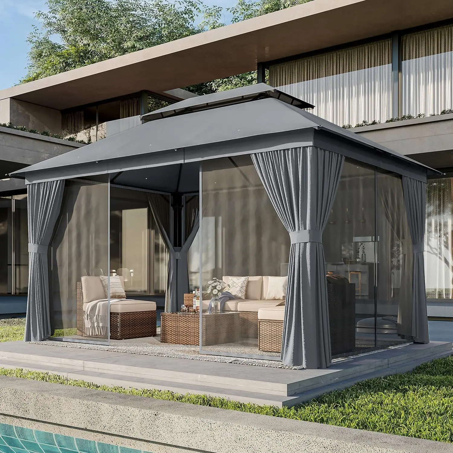 Outdoor Furniture Gazebo - Outdoor Gazebo for Patio 10x12, Metal