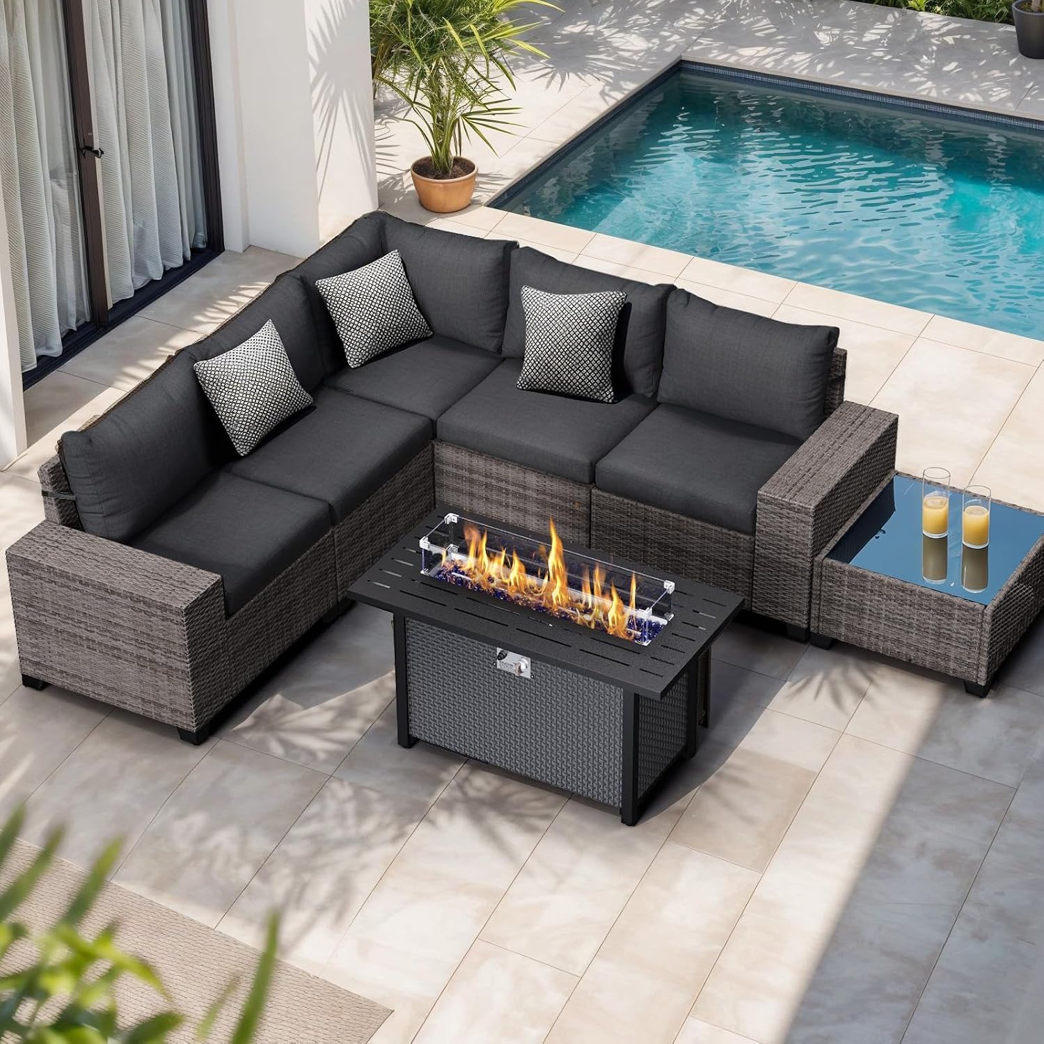 Outdoor Furniture Set With Fire Pit - 7 Pieces Outdoor Patio Furniture Set