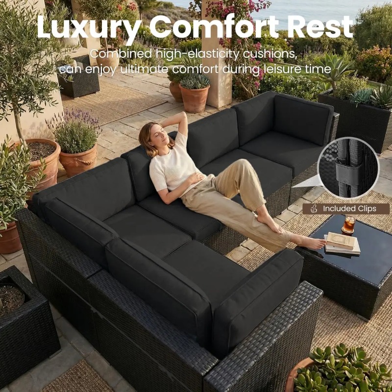 8-Piece Patio Wicker Sectional - Outdoor Furniture Set With Fire Pit ulasan dan harga