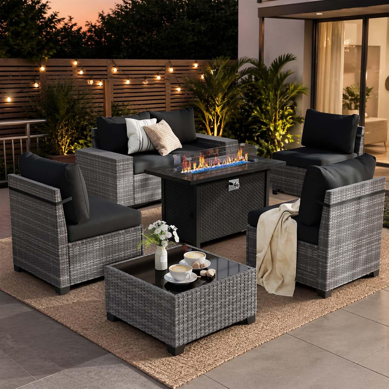 7 Pieces Outdoor Patio Furnitu - Outdoor Furniture Set With Fire Pit ulasan dan harga