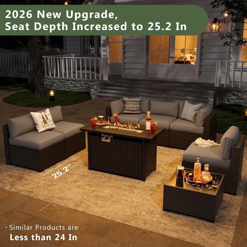 Aoxun 8 Piece Patio Furniture  - Outdoor Furniture Set With Fire Pit ulasan dan harga