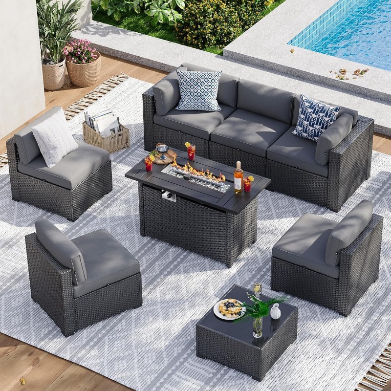 Aoxun 8 Piece Patio Furniture  - Outdoor Furniture Set With Fire Pit ulasan dan harga