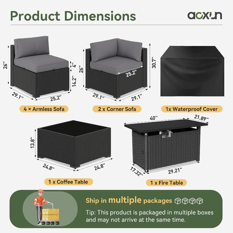 Aoxun 8 Piece Patio Furniture  - Outdoor Furniture Set With Fire Pit ulasan dan harga