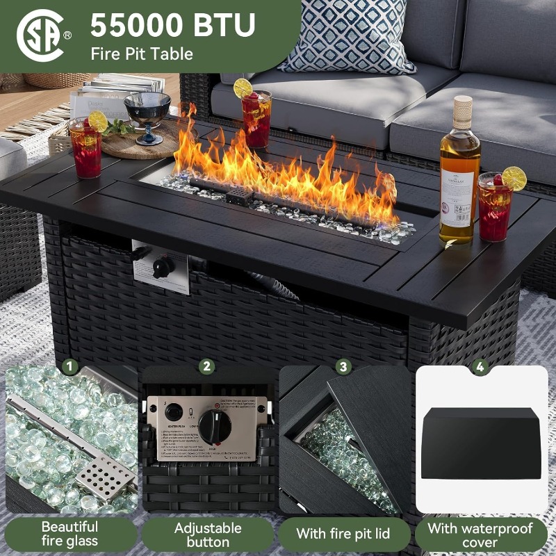 Aoxun 8 Piece Patio Furniture  - Outdoor Furniture Set With Fire Pit ulasan dan harga